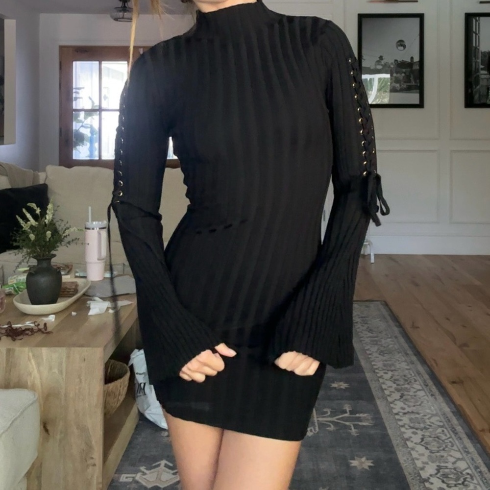 Black Lace-Up Sleeve Dress